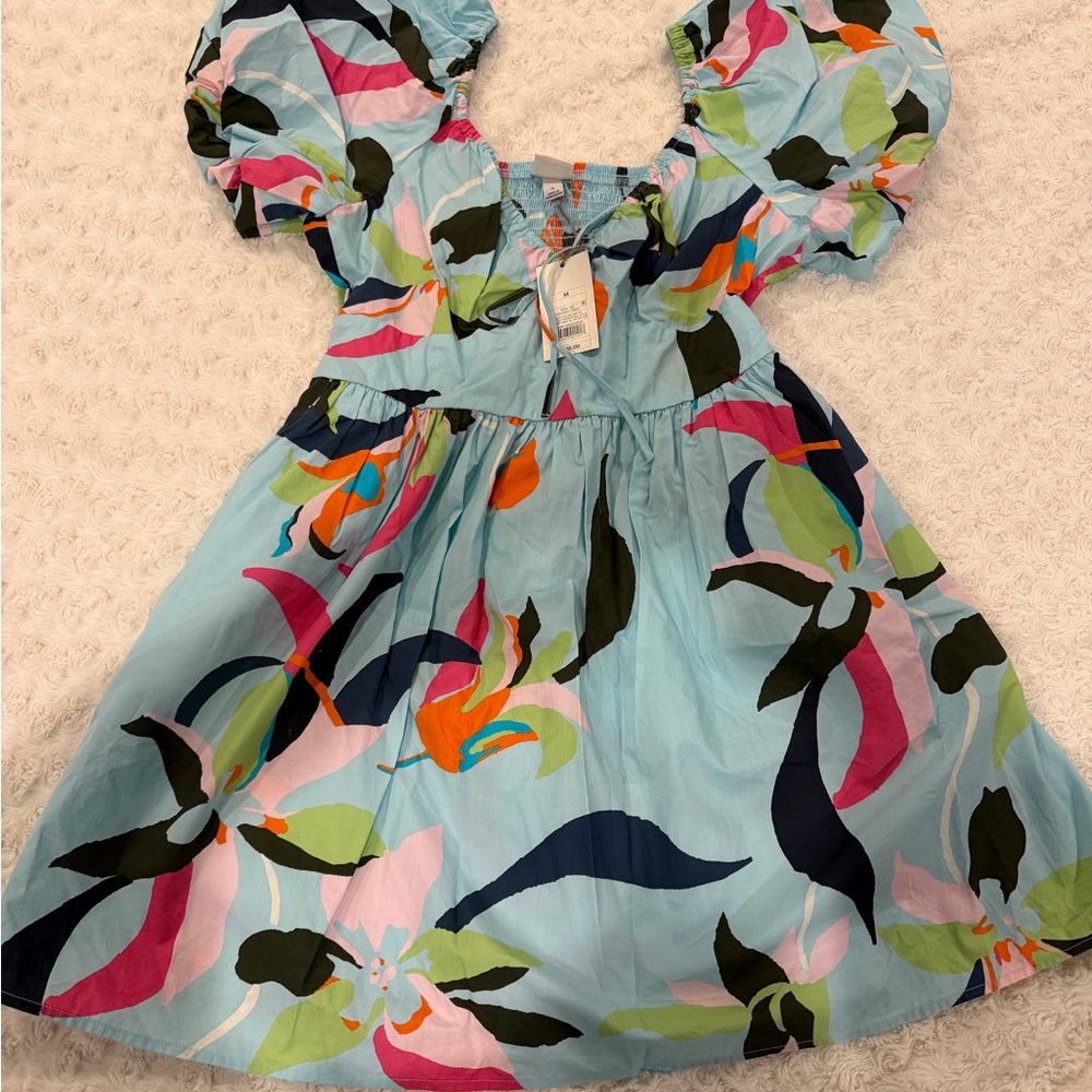 Floral Puff Sleeve Kids Dress - Multicolor